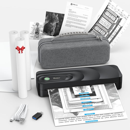 Portable A4 Thermal Printer | 3 Rolls Thermal Paper & 2 Folding Papers Included | Inkless Bluetooth Printer w/Carry Case, Supports 8.5"x11" US Letter, Cellphone APP Compatible for Travel