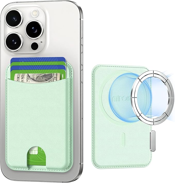 Miroddi for Magsafe Wallet, Magnetic Card Holder for iPhone 17/16/15/14/13/12 Series, Leather Magnet Phone Wallet Fit 4 Cards 3 Cash, Ultra-Thin, RFID Blocking, Green