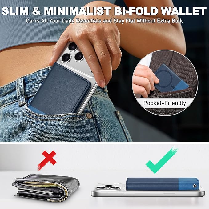 TUCCH for Magsafe Phone Wallet, RFID Blocking [6 Card Slots] [Clear ID Window] PU Leather Folio Women Men Magnetic Card Wallet for iPhone 17 16 15 14 13 12/Pro/Pro Max/Plus/Air, Blue & Light Blue