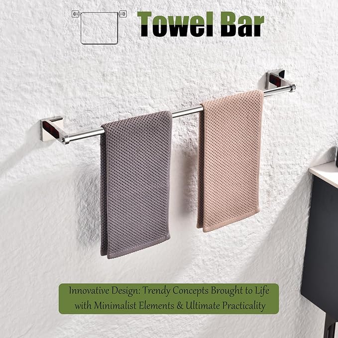 Miyili 24-Inch Towel Bar, Classic Polished SUS 304 Stainless Steel Wall Mounted Bathroom Towel Holder, Total Length 26.38-Inch