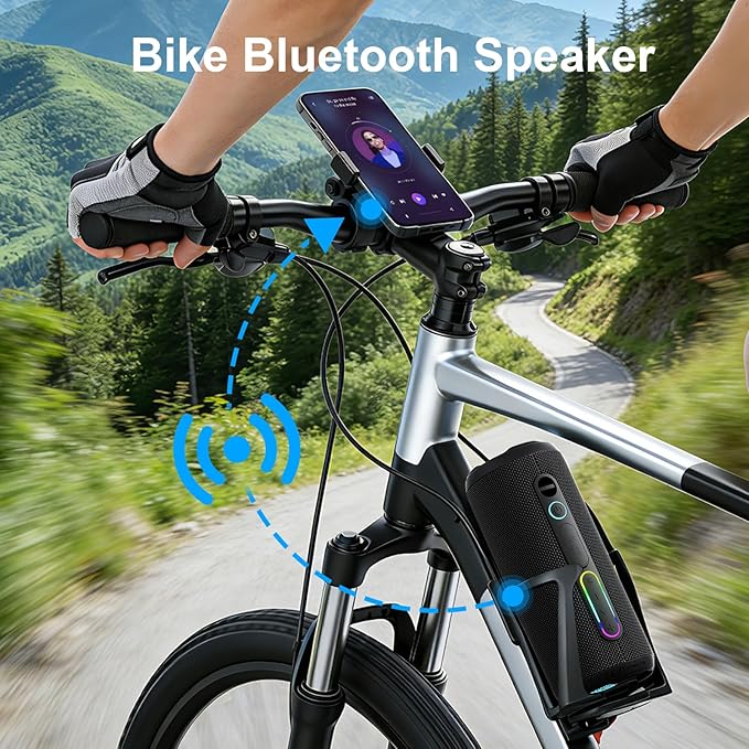 Small Portable Bluetooth Speaker, 24W Deep Bass, RGB Lights, IPX7 Waterproof, TWS Pairing, 12H Playtime, Outdoor Speaker for Travel, Party, Biking (Black)