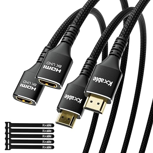 8K HDMI Extension Cable (2 Pack, 4FT+4FT), HDMI 2.1 Ultra High Speed Male to Female Cord Adapter, OFC, Compatible with Roku TV Stick PS5 PS4 Xbox Laptop PC Player Google Chromecast Wii U HDTV