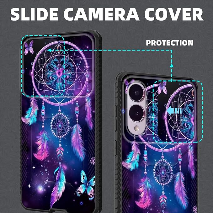 for Galaxy S25 Edge Case Built in Slide Camera Lens Cover,Heavy Duty Shockproof Protection Dual Layer Case for Samsung Galaxy S25 Edge 2025,Butterfly Dream Catcher