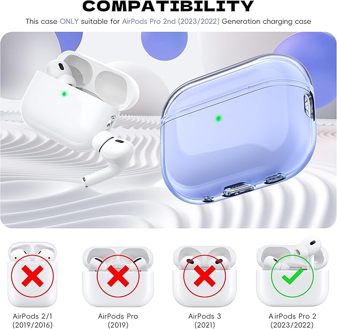 for Airpods Pro 2nd/1st Generation Case Cover, Compatible with Airpods Pro Case 2nd Gen USB C Charging Port, Clear Soft Transparent Military Grade Shockproof Case, Clear Purple