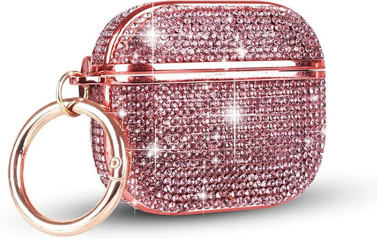 LUVI for AirPods Pro 3 Diamond Case Rhinestone Bling Glitter Crystal Shiny Sparkle Cute for AirPods Pro 3 Cover for Girls Women Wireless Charging Luxury Skin Pink