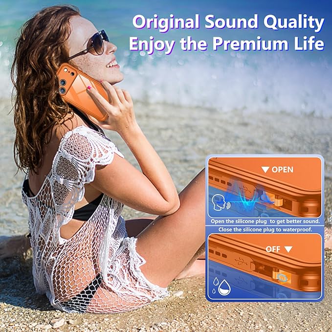 Temdan Compatible with iPhone 17 Pro Max Case,Waterproof Built-in Screen & Camera Protector IP68 Underwater Full Body 17FT Military Dropproof Shockproof Phone Case 6.9"-Orange/Clear