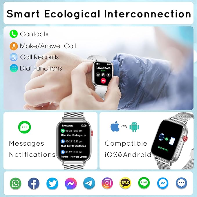 Smart Watch for Women Men (Answer/Make Calls) 1.83" HD 3 Bands Smartwatch Compatible Android iPhone Phones with Fitness Step Tracker/Heart Rate/Sleep Monitor, 120+ Sports Modes IP68 Waterproof, Silver