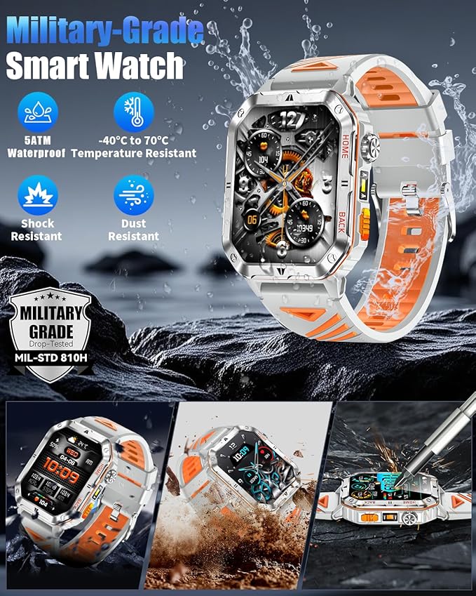 Military Smarty Watch for Men, 2.01" Smartwatch with 1200mAh Battery, Flashlight, Answer/Make Calls, Heart Rate/Sleep Monitor 100+ Sport Modes Fitness Tracker for Android/iPhone