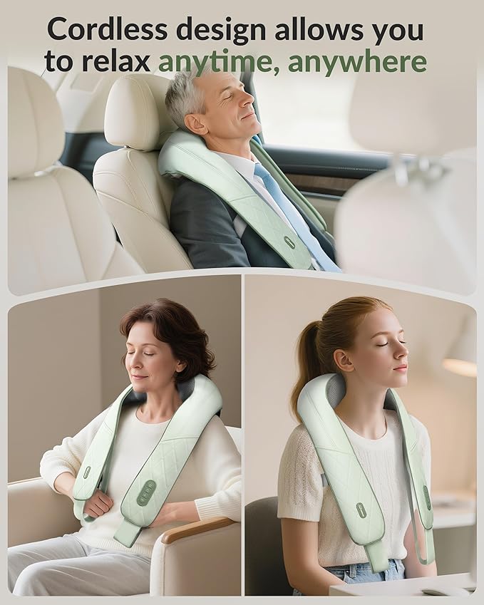 Snailax Cordless Neck Massager for Pain Relief Deep Tissue, Shiatsu Neck Back Massager Rechargeable Portable Kneading Shoulder Massage for Body Muscle Pain Relief, Gifts for Mom Dad Lovers