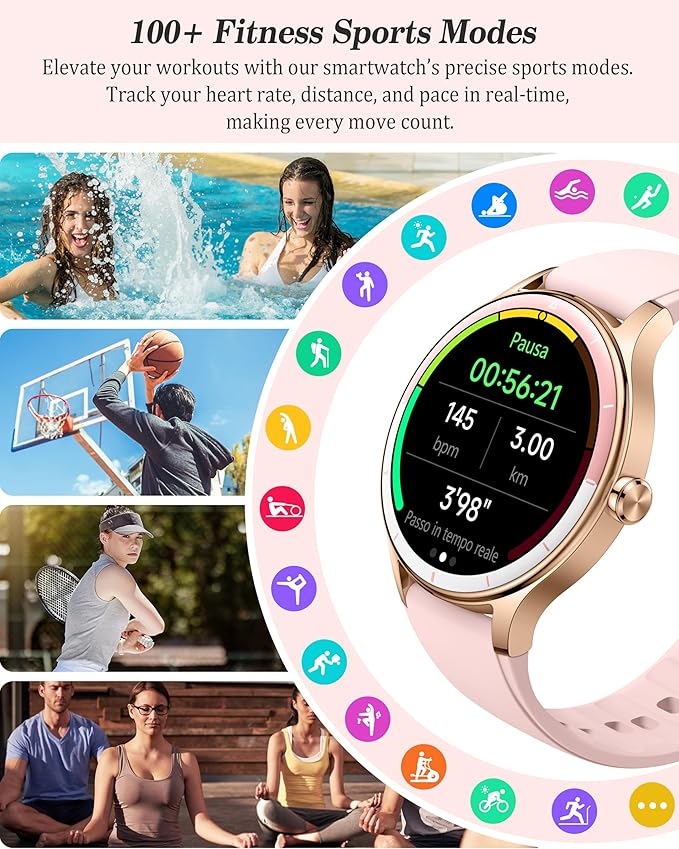 Smart Watch for Women, Ladies & Men, 1.27'' Fitness Watch [41mm case] with Call Receive/Dial, Heart Rate/Stress/Sleep Monitor, AI Voice, IP68 Waterproof Smartwatch with Calendar, Calculator, Games