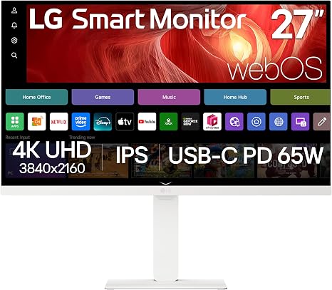 LG 27U730SA-W 27-Inch Smart 4K UHD (3840 x 2160) IPS Computer Monitor, HDR10, Built-in Speaker, Screen Share, Bluetooth, Remote Control, HDMI, USB Type-C PD 65W, Tilt/Height/Swivel/Pivot Stand, White