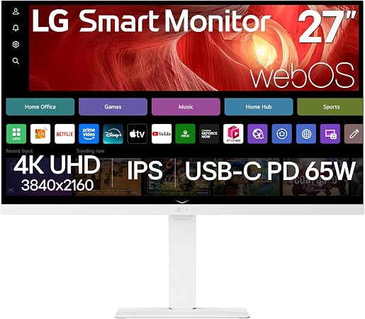LG 27U730SA-W 27-Inch Smart 4K UHD (3840 x 2160) IPS Computer Monitor, HDR10, Built-in Speaker, Screen Share, Bluetooth, Remote Control, HDMI, USB Type-C PD 65W, Tilt/Height/Swivel/Pivot Stand, White