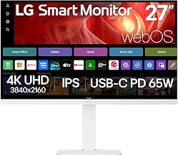 LG 27U730SA-W 27-Inch Smart 4K UHD (3840 x 2160) IPS Computer Monitor, HDR10, Built-in Speaker, Screen Share, Bluetooth, Remote Control, HDMI, USB Type-C PD 65W, Tilt/Height/Swivel/Pivot Stand, White - Image 1