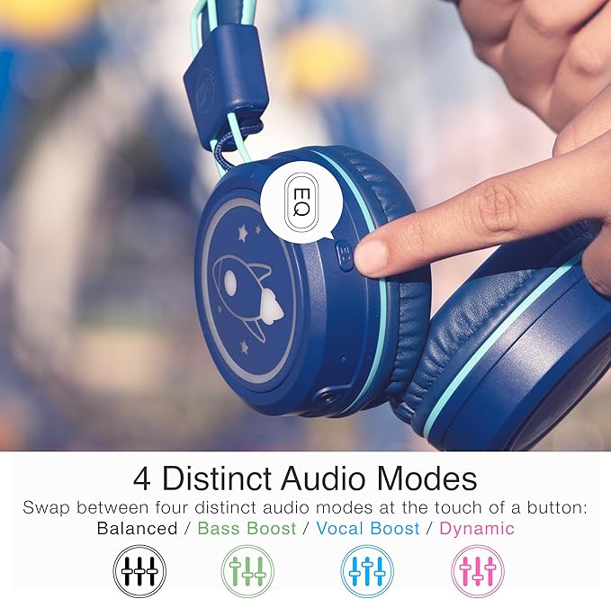 MEE audio KidJamz KJ55BT Bluetooth Wireless Safe Listening Headphones for Children with LED Lights, 85dB Volume Limiter, Mic & 40h Battery (Blue)