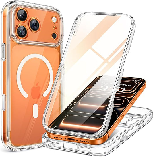 Miracase Magnetic for iPhone 17 Pro Case 6.3" [Compatible with MagSafe] Full-Body Phone Case with Built-in Glass Screen Protector & Camera Control,Drop Proof iPhone 17 Pro Cover, Clear