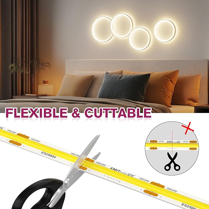 EMITEVER COB LED Strip Lights White,4000K Tape Light Premium High Density, DC 24V, 360+Lumens/ft,2560LEDs/Spool, Ra 90+, 16.4ft/5m, UL Listed 5 Year After-Service (Power Supply Sold Separately)
