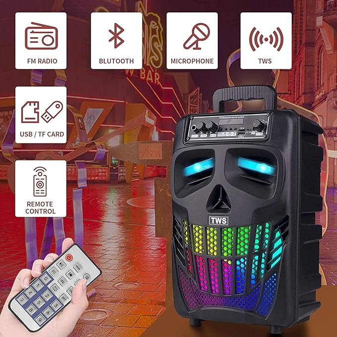 Portable Bluetooth Speaker with Subwoofer Wireless Speakers Big Support Remote Control FM Radio TF Card LED Lights MP3 Player Party for Home Camping iPhone Computer PC