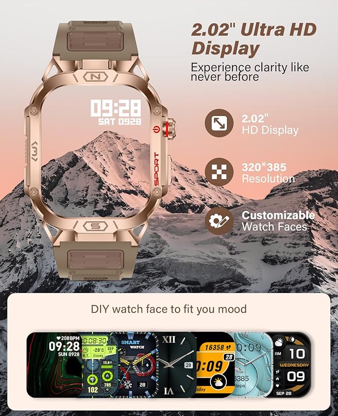 SOUYIE Military Grade Smart Watches for Men LED flashlight, Blood Pressure/Heart Rate/SpO2/Sleep, 500mAh Large capacity battery, Waterproof Rugged Fitness Tracker Compatible with Android and iOS Phone