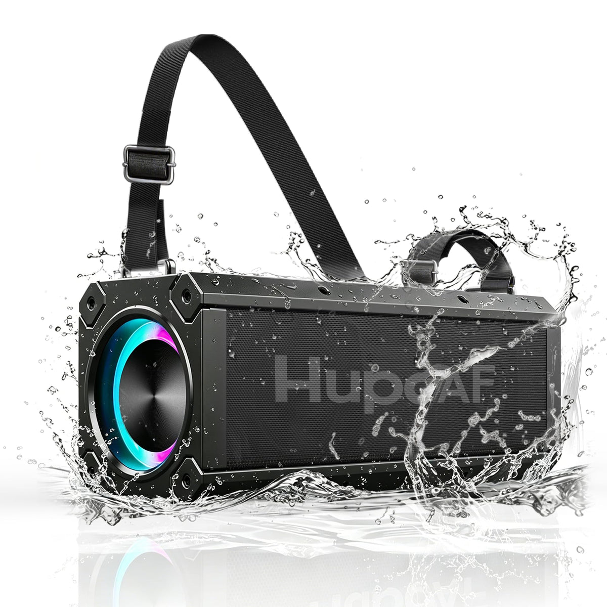 Hupoaf Speaker Bluetooth Wireless, 120W(Peak) Loud Outdoor Speaker with Deep Bass, IPX7 Waterproof, 20000mAh Power Bank/TWS/Portable Strap/EQ/Lightshow, Portable Speaker for Party/Camping/Beach/Garage