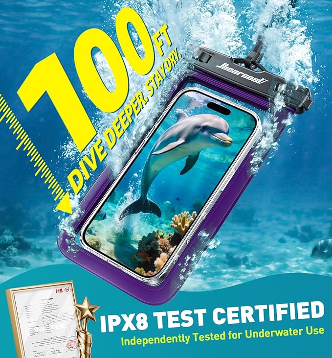 Hiearcool Waterproof Phone Pouch, IPX8 Waterproof Phone Case for iPhone 17 Pro Max, Cell Phone Dry Bag Plus Waterproof Fanny Pack Dry Bag with Privacy Front and Clear Back for Beach Cruise