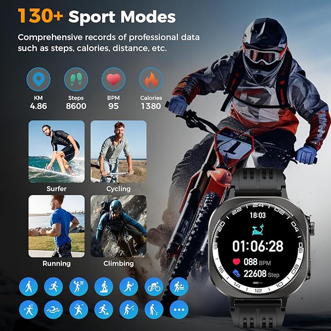 2026 Smart Watch, 1.43" Bluetooth 5.4 Call AMOLED Smartwatch for Men Women, 130+ Sports Modes, 60+Days Flashlight, 24/7 Heart Rate/Sleep Monitor, IP68 Waterproof Fitness Watch Tracker for Android iOS