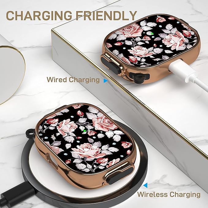 Maxjoy for AirPods Pro 2nd/1st Generation Case with Lock, Flower AirPods Pro 2 Case Lock Protective Hard AirPod Pro Cover for Women Girly with Keychain for Airpod Pro (2023/2022/2019), Rose