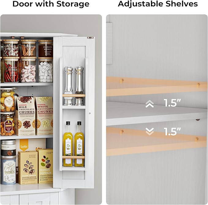 IRONCK Corner Cabinet, 72" H Kitchen Pantry Storage Cabinet, 4 Barn Doors with Storage Rack, 4 Adjustable Shelves, 6-Tier Tall Food Pantry Cabinet, Farmhouse Hutch for Kitchen Dining Room, White