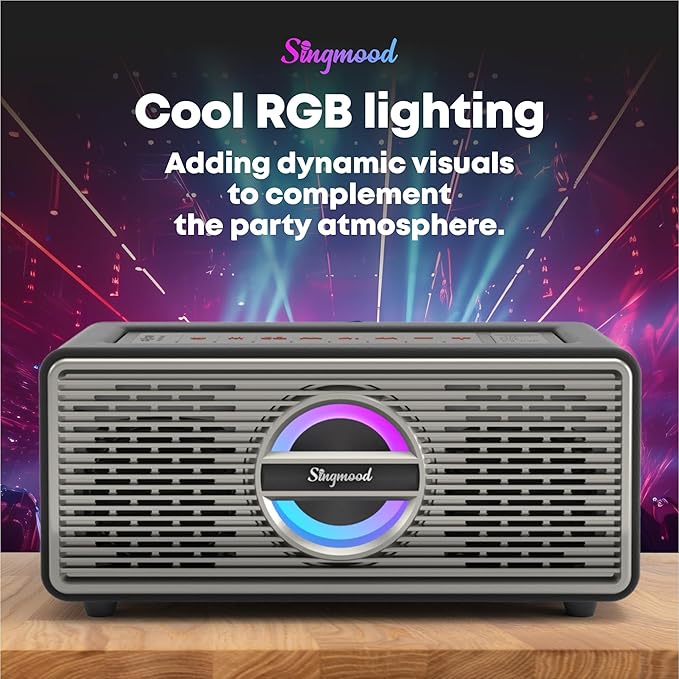 Karaoke Machine with 2 UHF Mic Subwoofer Home Theater Audio Sound Bar Support Optical/Bluetooth/AUX/USB/PC Wooden Karaoke Singing Machine for TV, Home, Karaoke, Singing Party, Christmas (S-330)