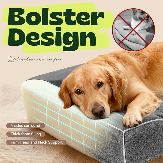 Cooling Dog Beds for Extra Large Dogs with Removable Washable Covers,Orthopedic Sofa Bed with Cool Gel Memory Foam and Egg Crate Foam Waterproof Relieves Joint Pain,48"x30"x9.0" Dark Grey