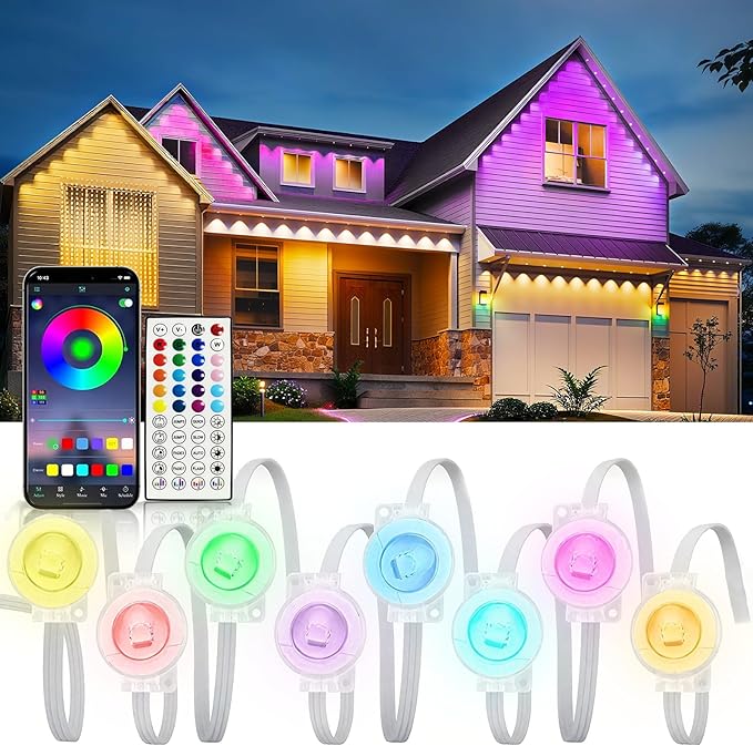 Permanent Outdoor Lights, 250FT RGB IP67 Waterproof Eaves Lighting, Smart LED Outside House Lights with App/Remote Control for Halloween, Christmas Decor, Holiday, Party, Daily, All Year-Round