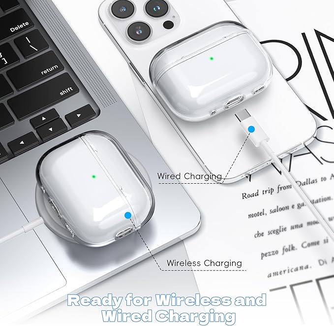 Airpods Pro 2nd/1st Generation Case Cover, Compatible with Airpods Pro Case 2nd Gen USB C Charging Port, Clear Soft Transparent Military Grade Shockproof Case, Clear White