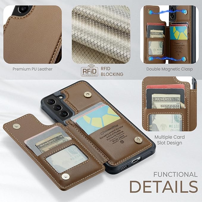 Bemal for Samsung Galaxy S22 Plus Wallet Case with Card Holder, RFID Blocking, Shockproof Leather Kickstand for Men and Women, Durable Protective Phone Cover for 6.6", Brown