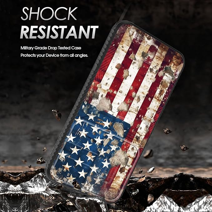 for Galaxy A35 5G Case Built in Slide Camera Lens Cover,Heavy Duty Shockproof Protection Dual Layer Case for Samsung Galaxy A35 5G 6.6 inch 2024,Rustic American Flag
