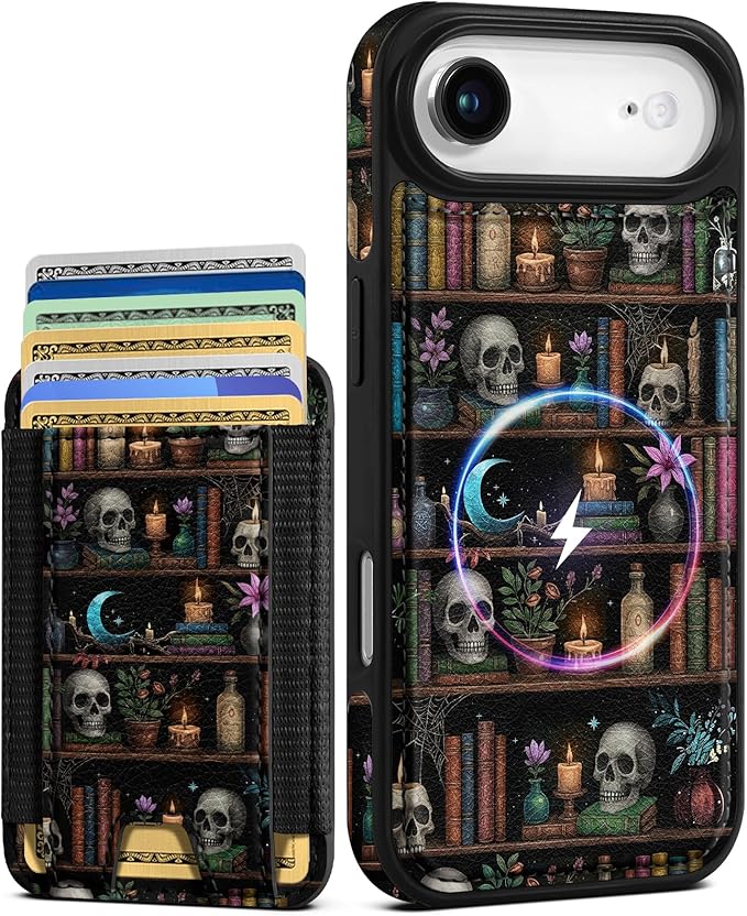 Shorogyt for iPhone Air Wallet Case - Fits 5 Cards, Compatible with Magsafe Detachable Magnetic Credit Card Holder Leather Cardholder Cute Phone Cover Women Girls for Apple 17 Air, Bookshelf