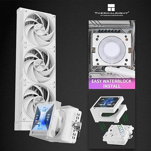Thermalright Stream Vision 360 White CPU Liquid Cooler, 3.5in Magnetic Embedded Fan LCD Screen, 640x480 Resolution,Pump with Fan,Compatible with AM5,lga1851/1700/115x
