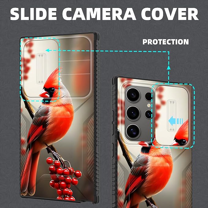 for Galaxy S26 Ultra Case Built in Slide Camera Lens Cover,Heavy Duty Shockproof Protection Dual Layer Case for Samsung Galaxy S26 Ultra 6.9" 2026,Red Cardinal Bird