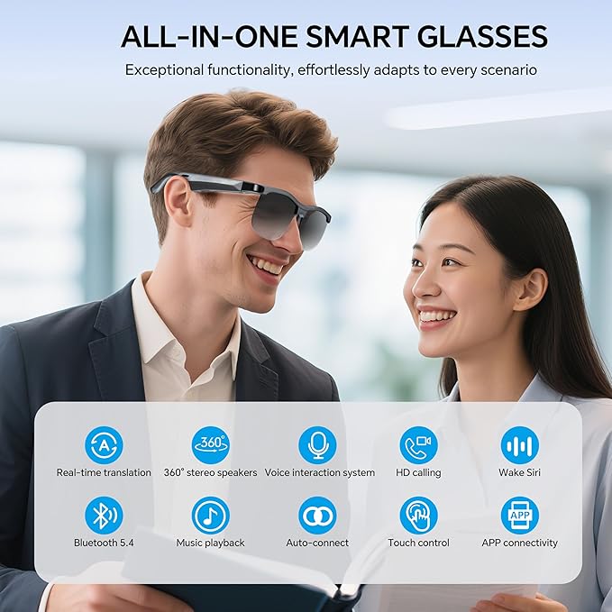 Smart Glasses - Bluetooth Glasses for Men with 160 Languages Translation UV Protection Sunglasses with Chat GPT Multifunctional Smart Glasses for Men Women Travel,Work,Business,Fishing,Driving