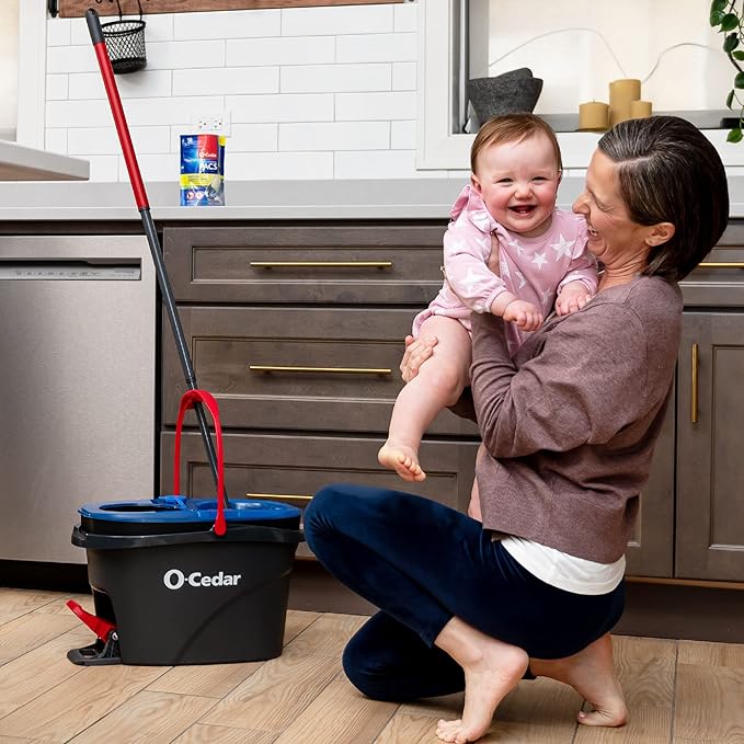 O-Cedar RinseClean Spin Mop & Bucket System + 2 Extra Mop Heads| Clean with Clean Water | Removes 99% of Bacteria