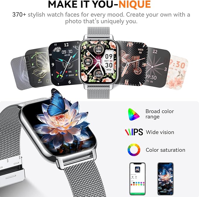 Smart Watch for Women(3 Bands), Smartwatch Fitness Tracker with Bluetooth Calls & AI Voice Control, 1.85’’ HD Screen, Heart Rate/SpO2 Monitor, Sleep Tracker, Compatible with Android iOS (Silver)