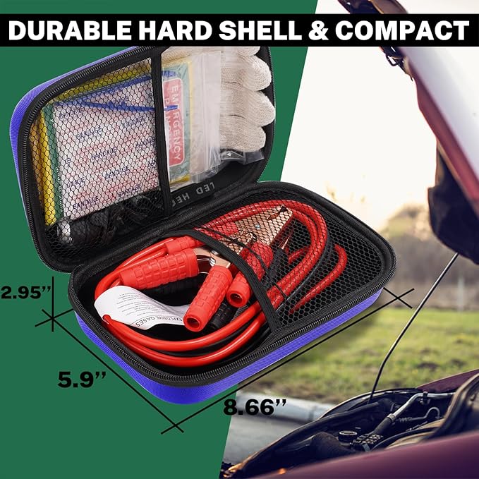 Car Roadside Emergency Kit with Battery Jumper Cables,Car Accessories for Men or Women,Automotive Safety Kit for Car,Vehicle, Truck or SUV,Gifts for Men or Him, Purple