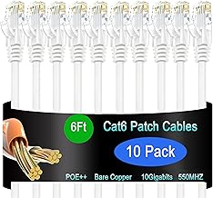 Cat6 Ethernet Patch Cable 6 ft (10 Pack), Cat6 Patch Cable 26AWG Pure Copper for Data Centers, Cat 6 Patch Cable 10G, Network Patch Cables for Home and Enterprise Network -White - Image 1