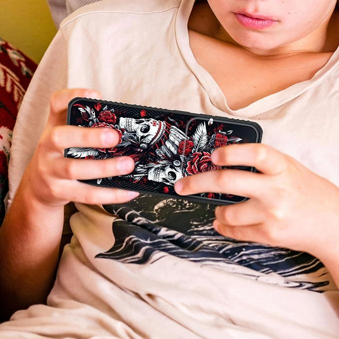 for Galaxy S26 Plus Case Built in Slide Camera Lens Cover,Heavy Duty Shockproof Protection Dual Layer Case for Samsung Galaxy S26 Plus 6.7" 2026,Skull Art with Feathers and Roses