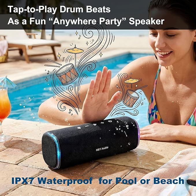 Purple Bluetooth Speaker with Lights, IPX7 Waterproof Wireless Outdoor Speaker, 25 Hours Playtime, Bass Boosted, TWS Pairing for Hiking, Pool, Gym, Gifts, Purple