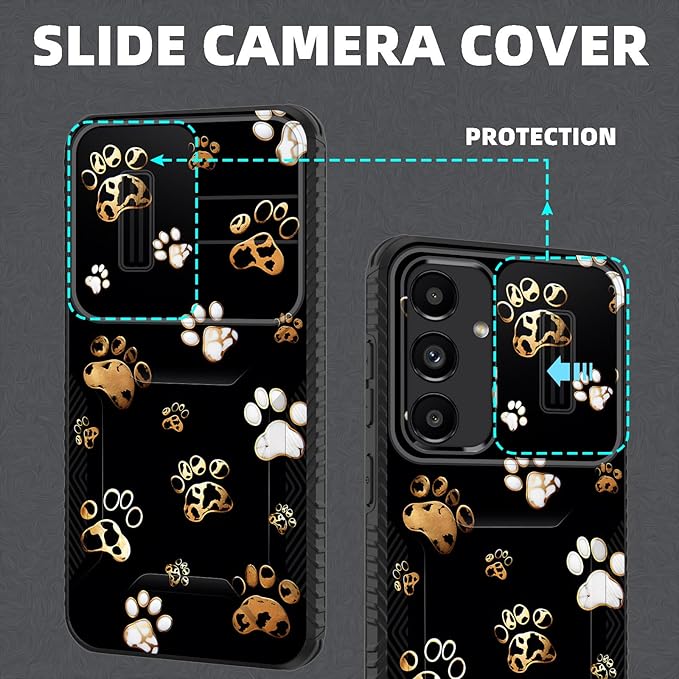 for Galaxy S26 Case Built in Slide Camera Lens Cover,Heavy Duty Shockproof Protection Dual Layer Case for Samsung Galaxy S26 6.3" 2026,Cute Dog Paw Prints