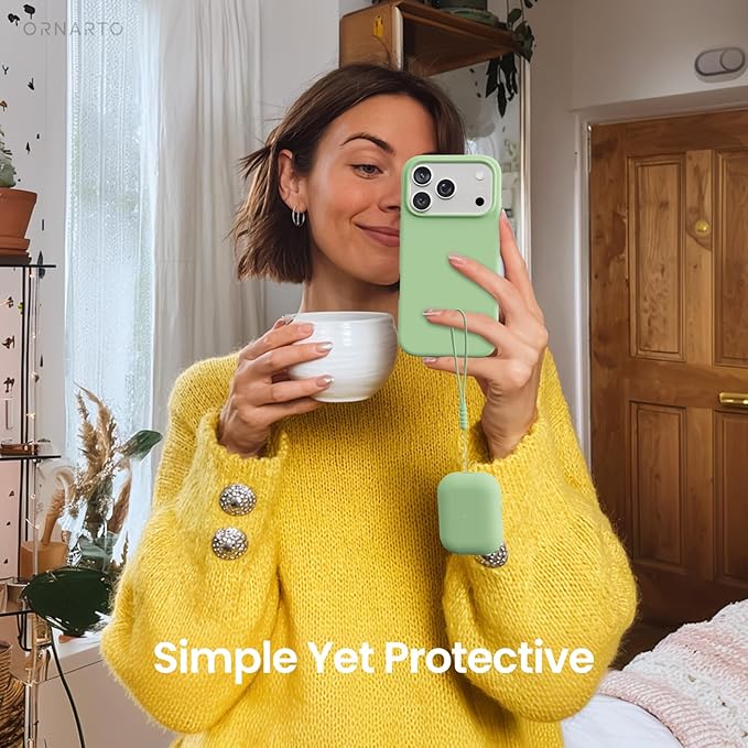 ORNARTO Compatible with AirPods Pro 3 Case 2025, Full Protective Hybrid Silicone for AirPods Pro 3rd Generation Case, Front LED Visible Skin Cover-Matcha