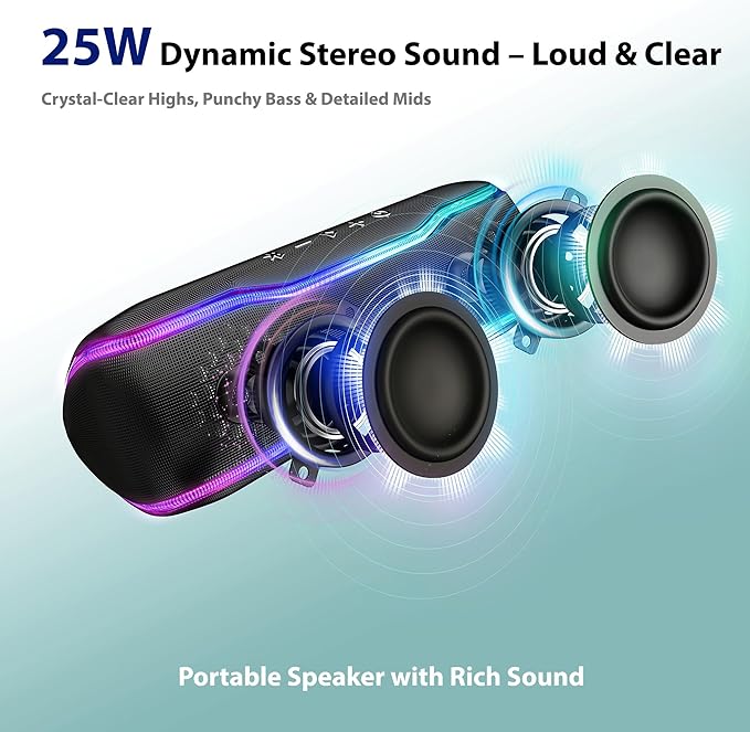 Bluetooth Shower Speaker, IPX7 Waterproof Portable Wireless Speaker, 24H Playtime, LED Lights, TWS Pairing, for Parties, Beach, Travel, Pool, Gifts, Pink