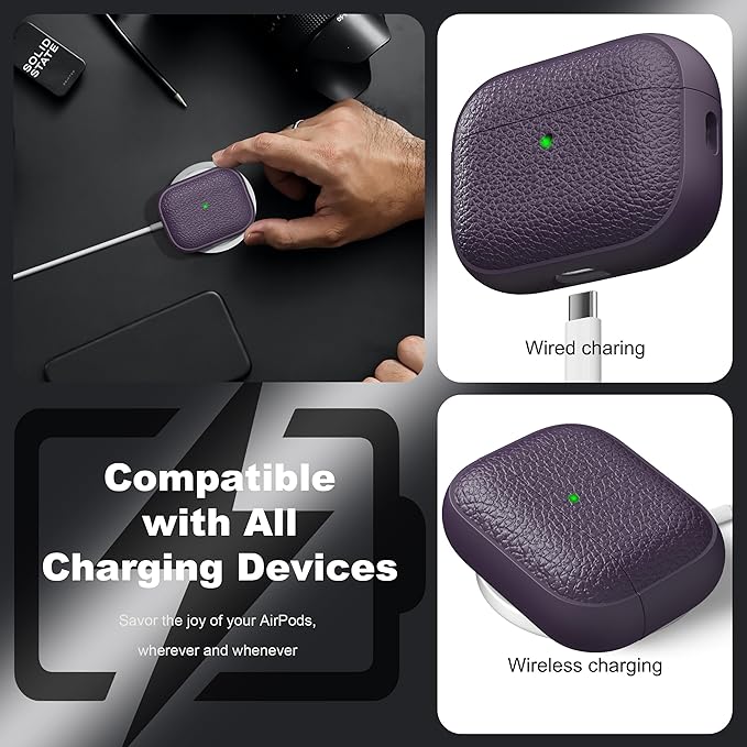 R-fun for Airpods Pro3 Case, Soft TPU (Leather-Like Design) Drop Protection Cover for Men and Women with Lanyard and Cleaner Kit, Compatible with Apple Latest Airpods Pro3 Generation-Purple