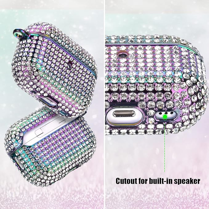 Case for AirPods Pro 2nd Generation, Cute AirPod Pro 2 Protective Cover for Women Girls, Bling Crystal PC Apple Ipods Pro Cases Accessories, Colorful