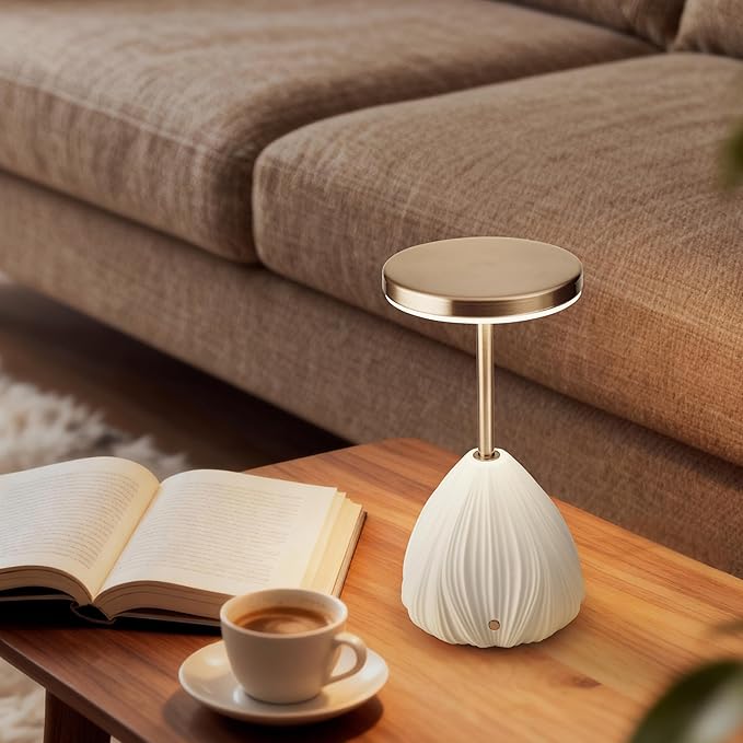 RONDURE 10.6" Ceramic Cordless Table Lamp, Portable Rechargeable Table lamp, Touch Dimmable Warm Ambient Lighting for Living Room, Bedroom, Dining Room, Fast Charging & Long Lasting