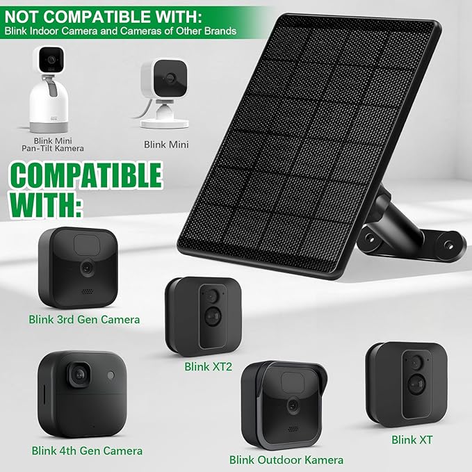 6W Solar Panel for Blink Camera, Solar Charger with Battery Compatible with Blink Outdoor 4(4th Gen)/(3rd Gen) XT3/XT2/XT Camera, with USB-C to Micro USB Port Adapter, 9.8ft Cable, IP66 Waterproof